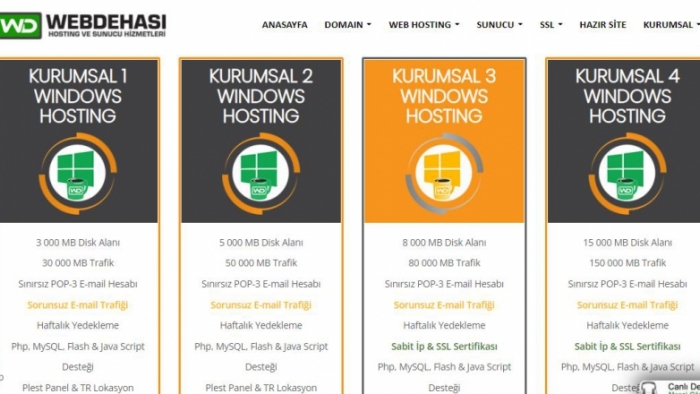 Kurumsal Windows Web Hosting